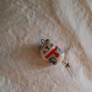 Lucky Cat Charm with Red and Blue Accents